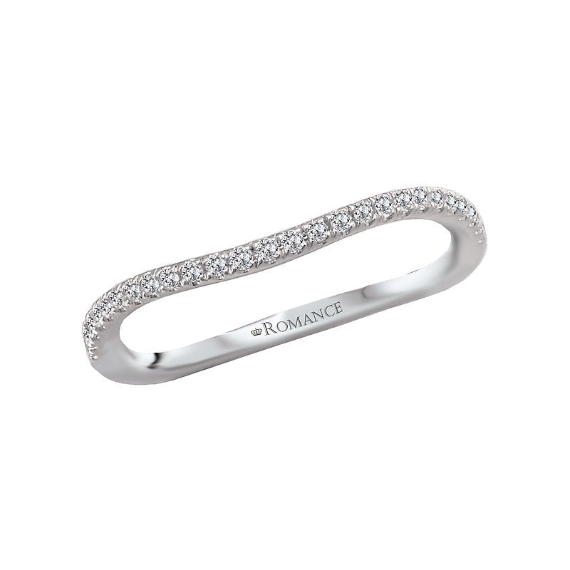 Orbelle Curved Wedding Band in 14K White Gold with Round Faceted Diamonds