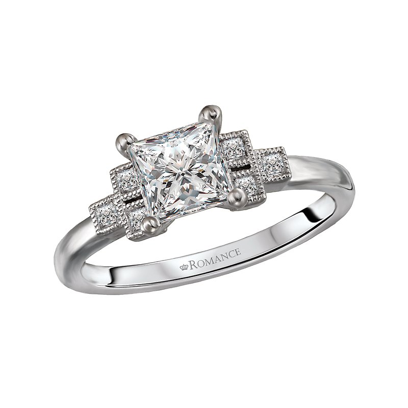 Orbelle Diamond Semi-Mount Engagement Ring - 14K White Gold Princess Cut Setting