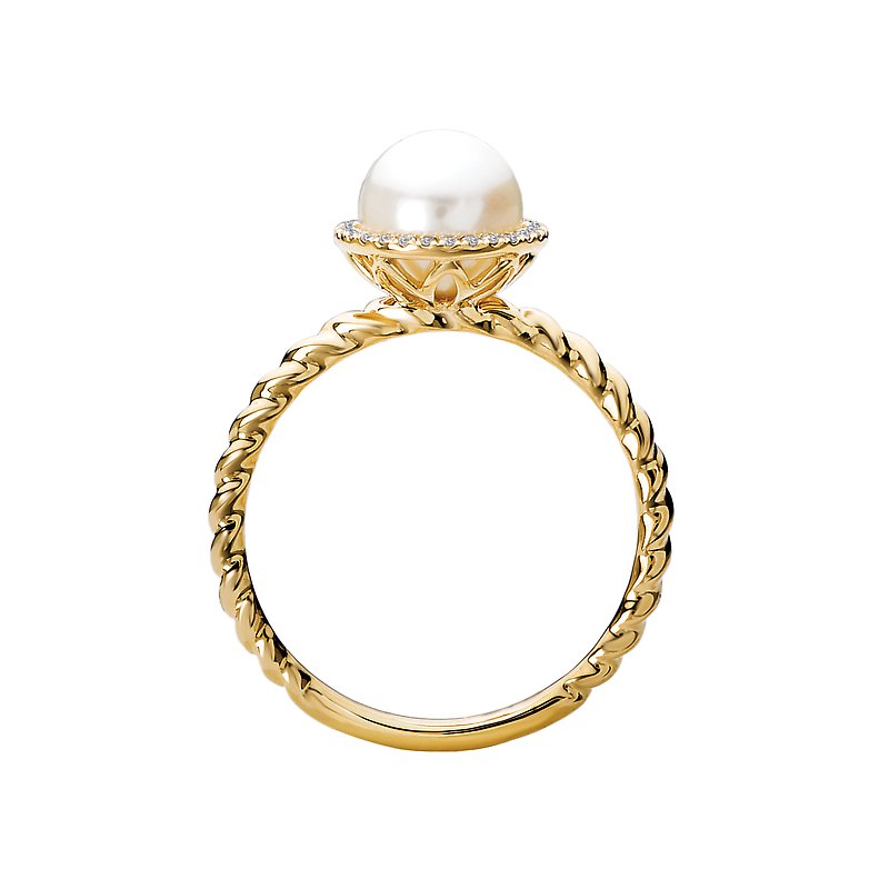 Luxora 14K Yellow Gold Halo Diamond and Pearl Ladies Fashion Ring