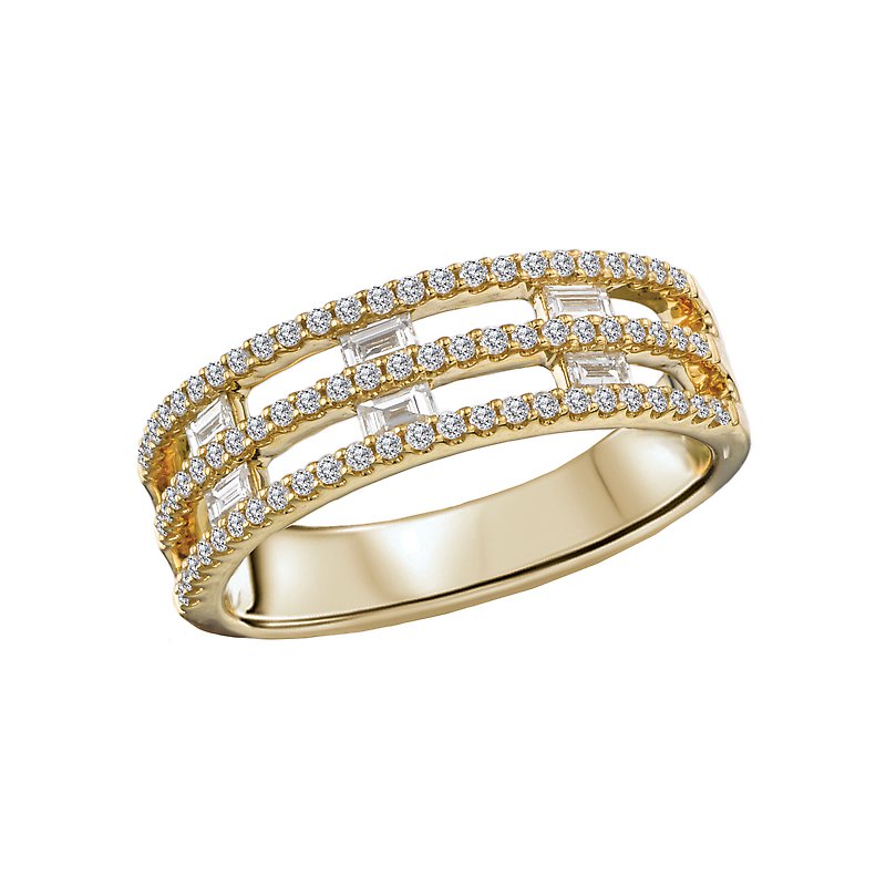 Luxora 14K Yellow Gold Ladies Fashion Diamond Ring with Round Cut Stones