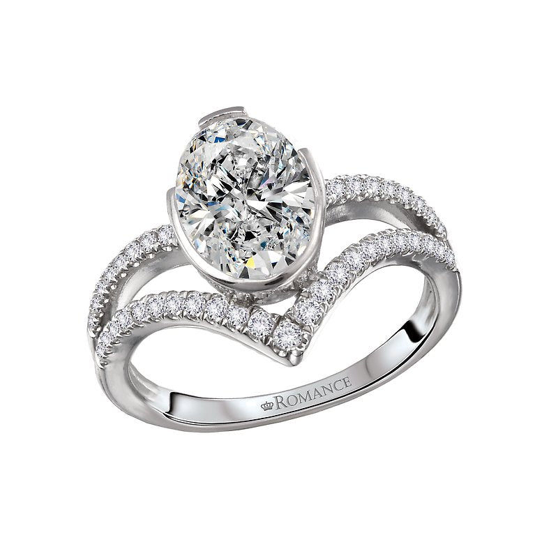 Orbelle 14K White Gold Split Shank V-Curve Semi-Mount Diamond Ring