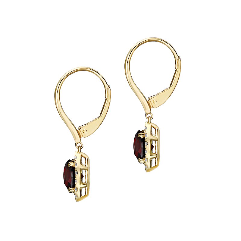 Luxora 14K Yellow Gold Garnet Halo Diamond Dangle Earrings