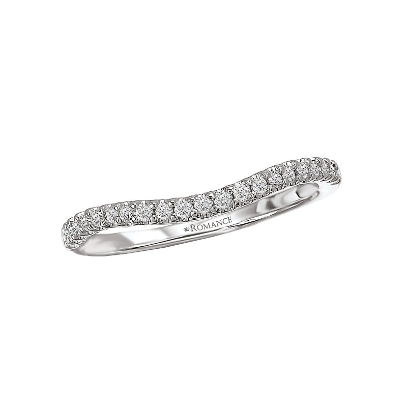 Orbelle Petite Curved Wedding Band in 14K White Gold with Round Faceted Diamonds