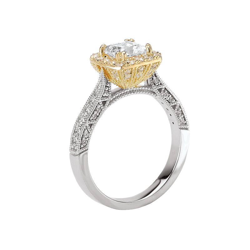 Orbelle Two Tone Diamond Ring Semi-Mount for 5.5mm Princess Cut Stone
