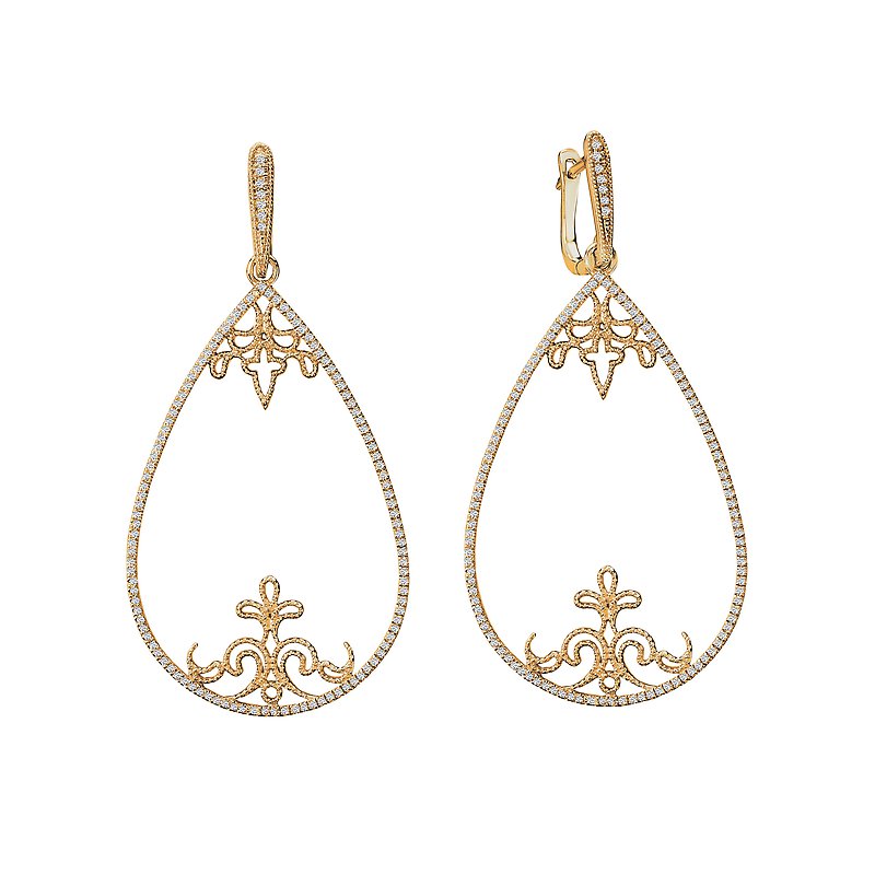 Luxora 14K Yellow Gold Pear Shaped Multi-Color Diamond Dangle Earrings
