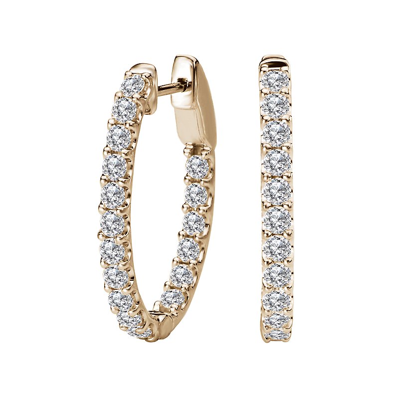 Luxora 14K White Gold Diamond Oval Hoop Earrings