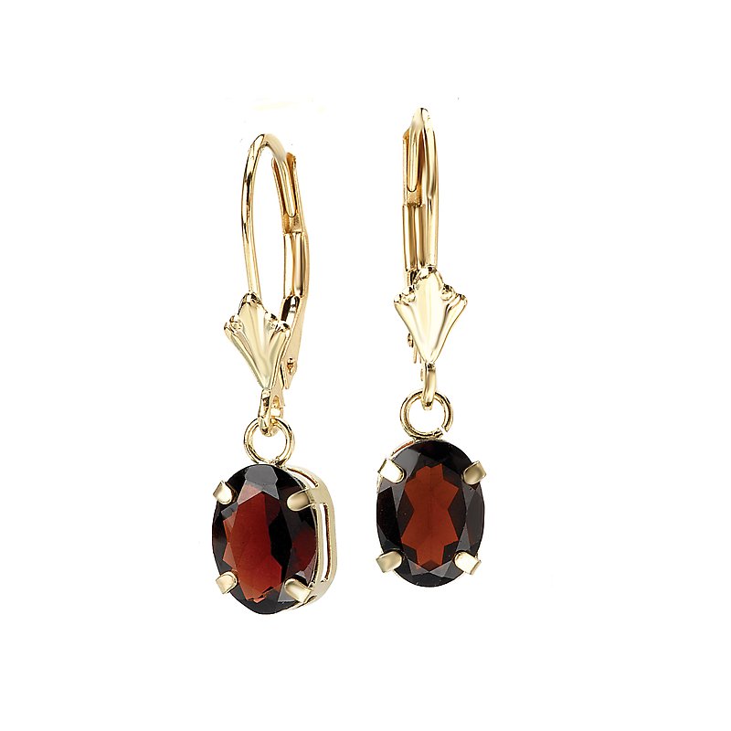 Aurenza Classics 14K Yellow Gold Oval Garnet Lever-back Earrings