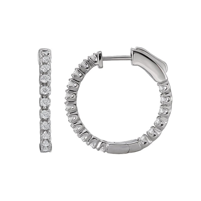 Luxora 14K White Gold Diamond Hoop Earrings - Round Cut 1.0 Carat Total Weight