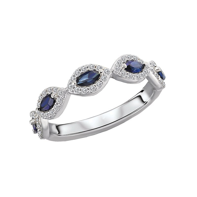 Luxora Marquise Sapphire and Diamond Fashion Ring in 14K White Gold