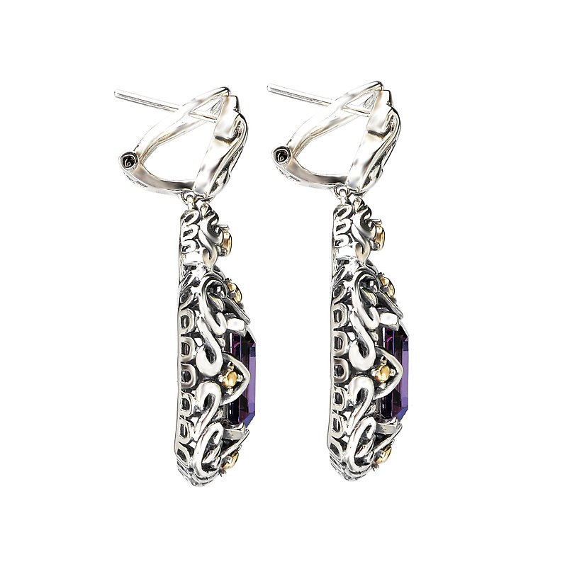 Soloura Amethyst Sterling Silver Earrings with 18kt Yellow Gold Accents