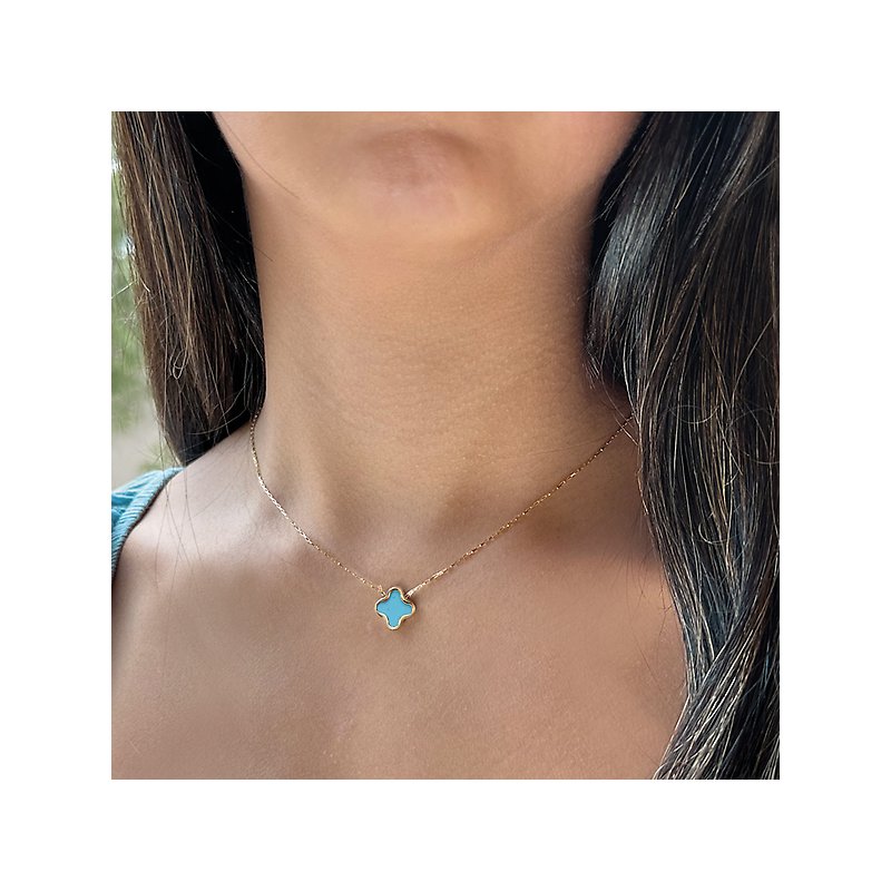 Luxora Italian 14kt Gold Turquoise Clover Necklace - Adjustable Lariat Style