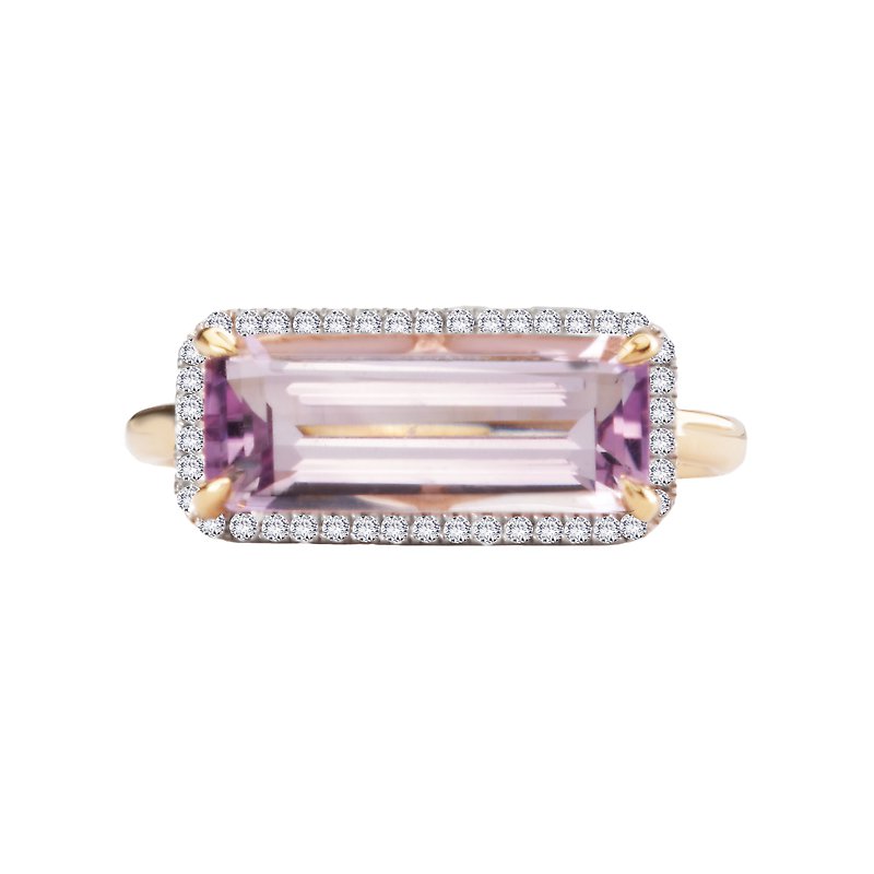 Luxora 14K Yellow Gold Ladies Fashion Halo Ring with Pink Amethyst and Diamond Accents