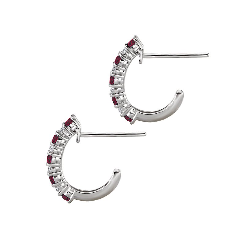 Luxora Diamond and Ruby Half Hoop Earrings in 14K White Gold