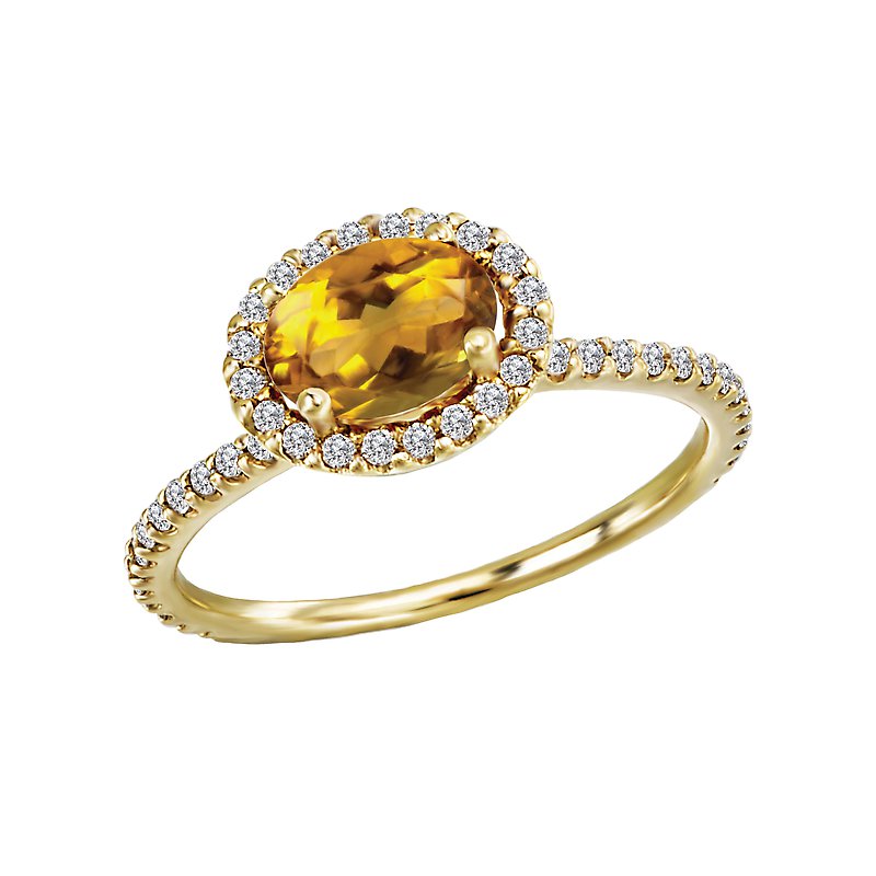 Luxora Halo Citrine and Diamond Fashion Ring in 14K Yellow Gold