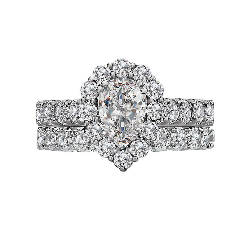 Orbelle Halo Semi-Mount Diamond Ring in 14K White Gold with Pear Shaped Lab Grown Diamond