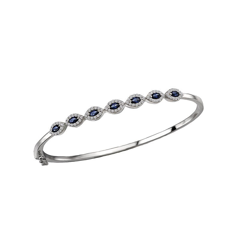 Luxora Marquise Sapphire and Diamond Bangle Bracelet in 14K White Gold