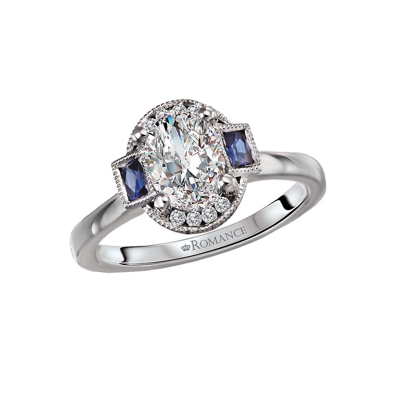 Orbelle Diamond and Sapphire Engagement Ring - 14K White Gold Semi-Mount