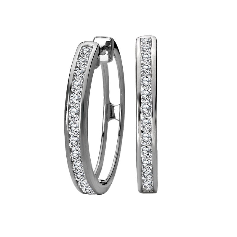 Luxora 14K White Gold Round Diamond Hoop Earrings (D 1.0 carat total weight)