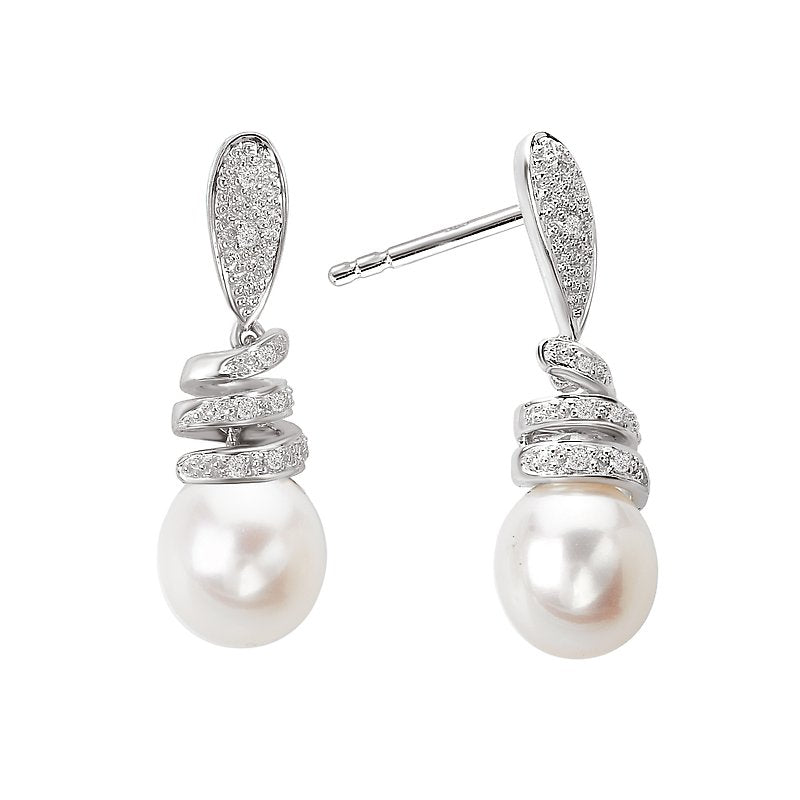Luxora 14K White Gold Pearl and Diamond Post Earrings