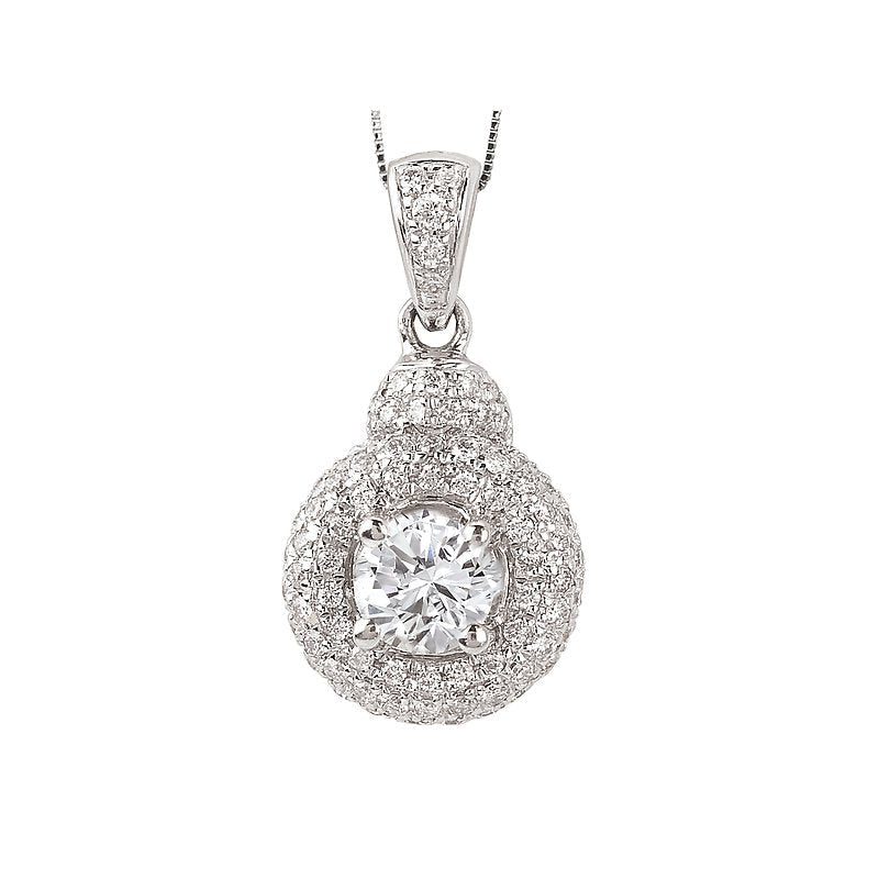 Luxora Halo Diamond Pendant | 14K White Gold Round Center Stone Necklace