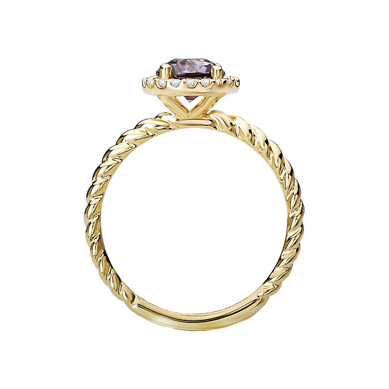 Luxora Ladies Fashion Amethyst Halo Ring in 14K Yellow Gold