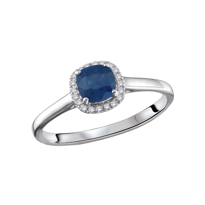 Luxora Sapphire and Diamond Halo Fashion Ring in 14K White Gold