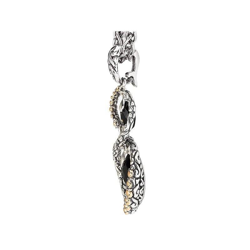 Soloura Ladies Fashion Gemstone Pendant - Oxidized Sterling Silver with Black Onyx and 18kt Yellow Gold Accents