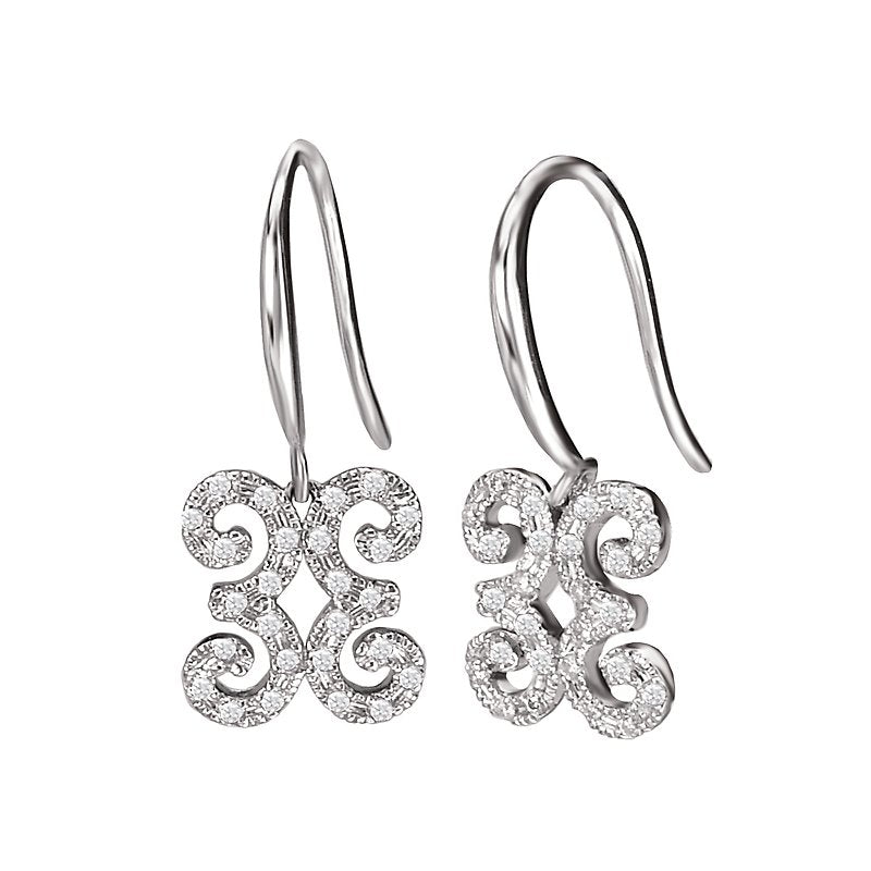 Luxora 14K White Gold Round Diamond Dangle Earrings