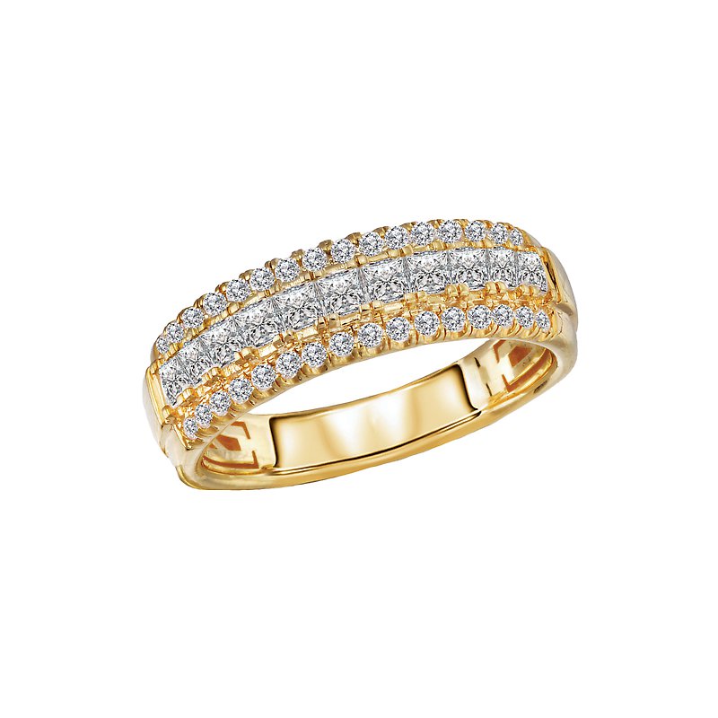 Luxora Triple Row Diamond Fashion Band - 14K Yellow Gold Ring