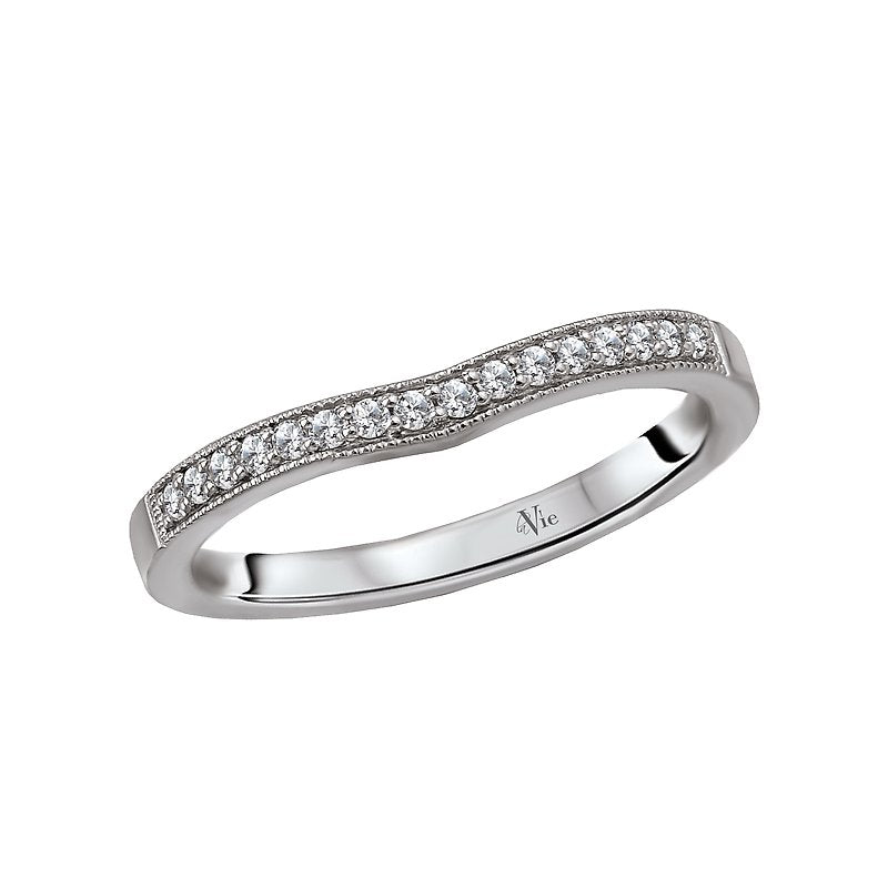 Glemera Curved Wedding Band in 14K White Gold with Round Faceted Diamonds