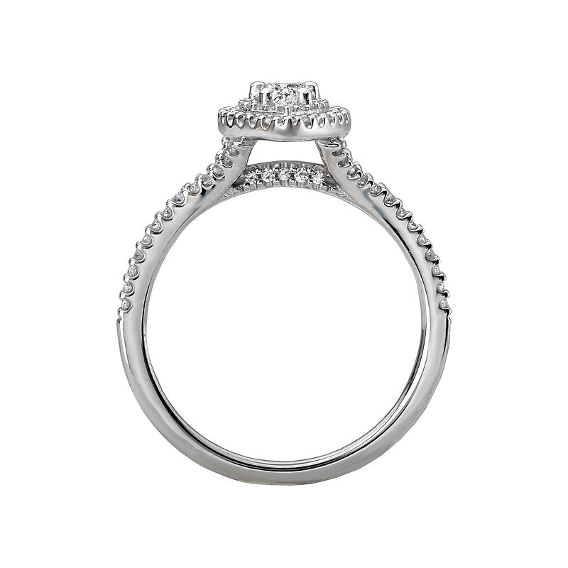 Orbelle Petite Halo Diamond Engagement Ring in 14K White Gold with Pear Center Stone