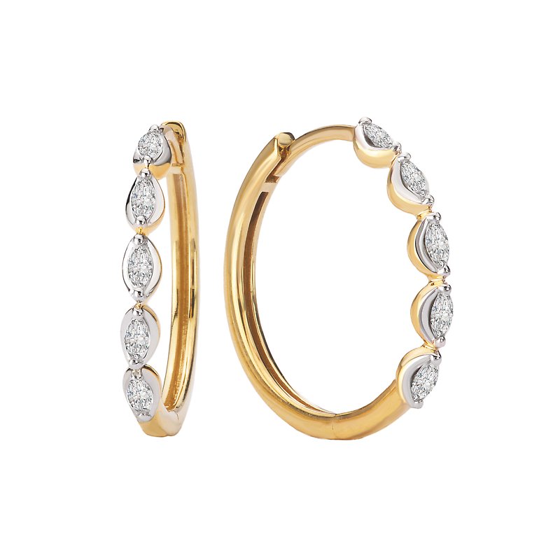 Luxora Two-Toned Lab Grown Diamond Huggie Earrings | 14kt Yellow Gold & Marquise Cut Diamonds