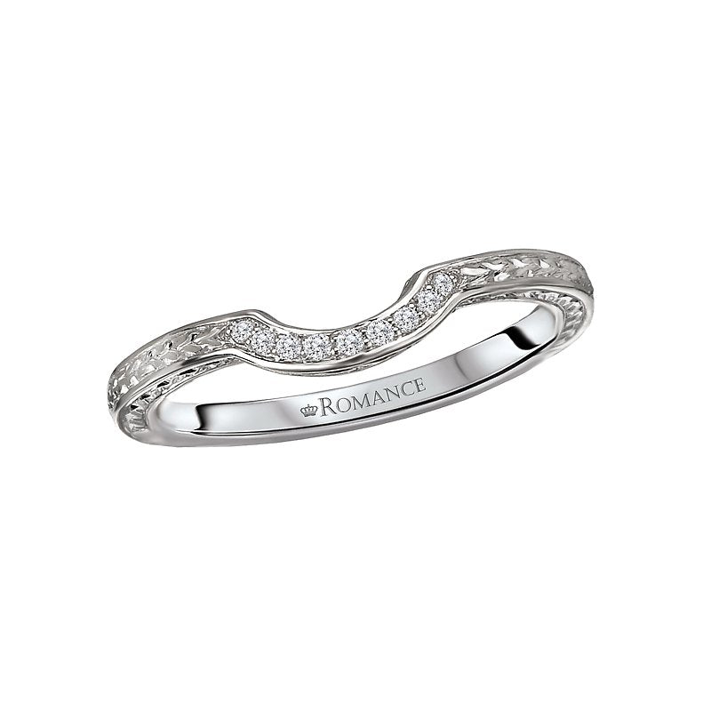 Vintage 14K White Gold Curved Wedding Band with Lab Grown Diamond