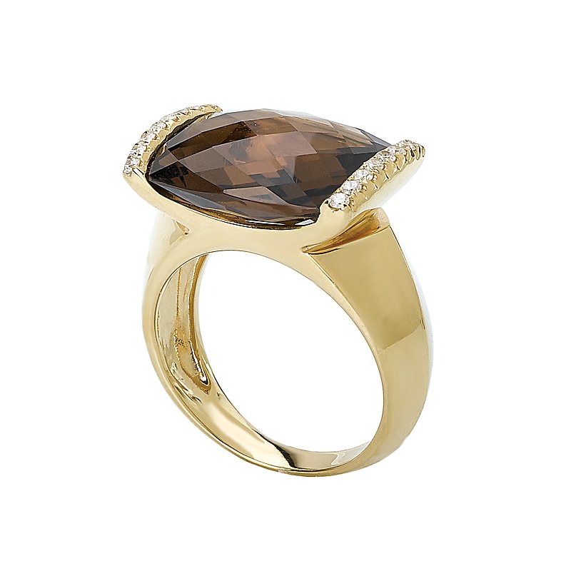 Luxora 14K Yellow Gold Smoky Quartz Diamond Ring - Ladies Fashion Jewelry
