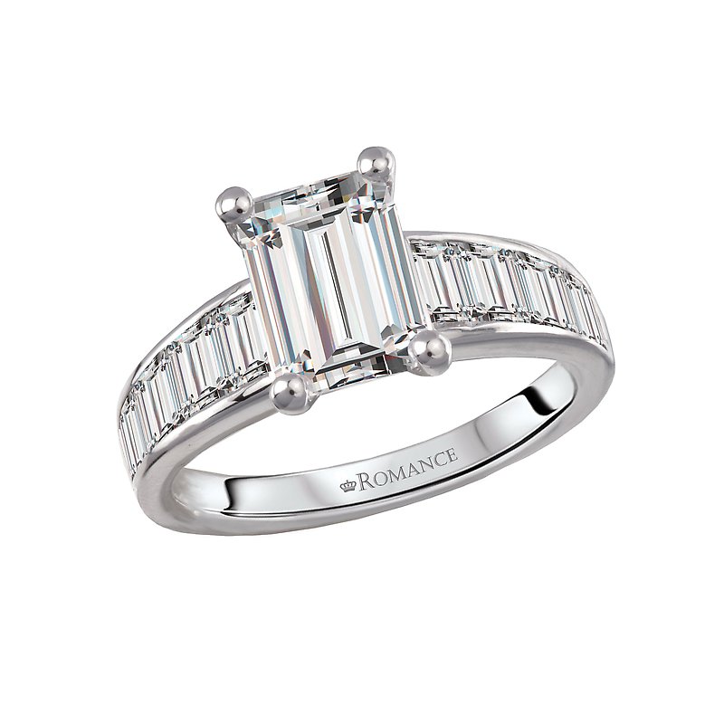 Orbelle 14K White Gold Semi-Mount Engagement Ring with Graduated Baguette Diamonds