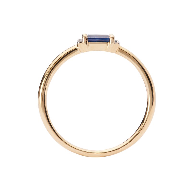 Luxora Diamond and Sapphire Ring - Classic 14K Yellow Gold Emerald Cut 3x5mm