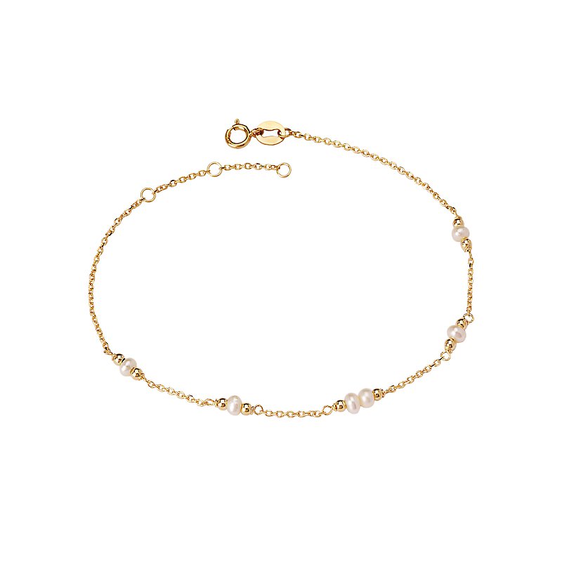 Luxora Italian 14kt Pearl and Bead Chain Bracelet - Adjustable Length