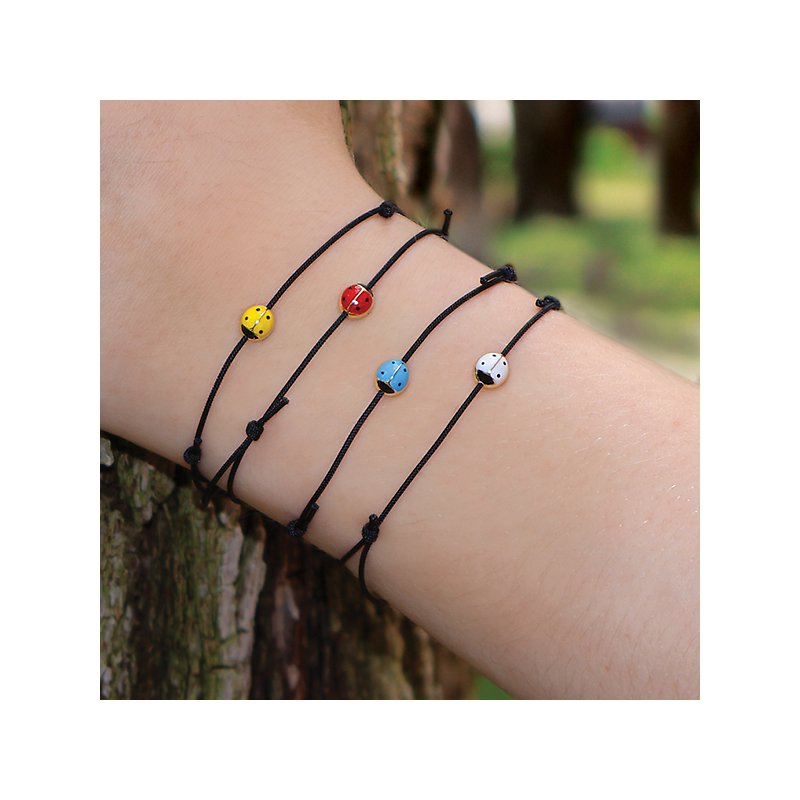 Luxora Italian 14kt Gold Blue Ladybug Bracelet | Adjustable Cord Bracelet