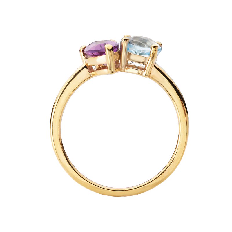 Luxora 14K Yellow Gold Marquise Amethyst and Round Sky Blue Topaz Ladies Fashion Ring