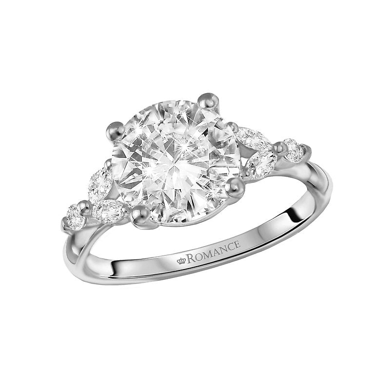 Platinum Marquise and Round Diamond Semi-Mount Engagement Ring