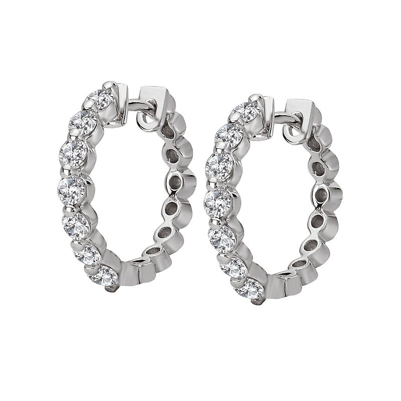 Luxora 14K White Gold Diamond Huggie Earrings - 1.0 ctw Round Cut