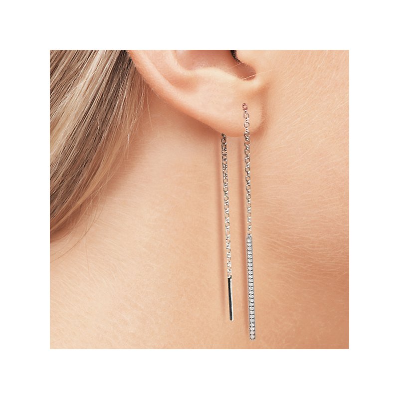 Luxora 14kt White Gold Diamond Threader Earrings - Round Cut Sparkling Stones