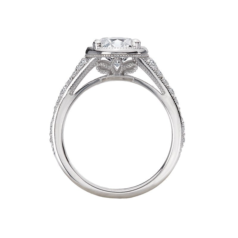 Orbelle Diamond Semi-Mount Engagement Ring | 14K White Gold Oval Shape | Milgrain Detail