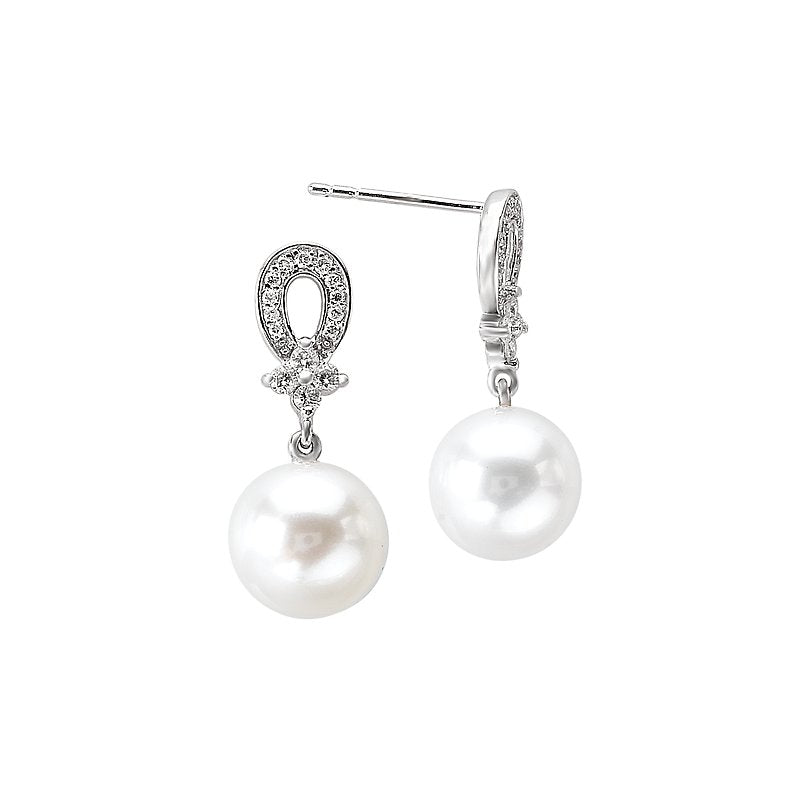 Aurenza Classics White Gold Pearl Drop Diamond Earrings