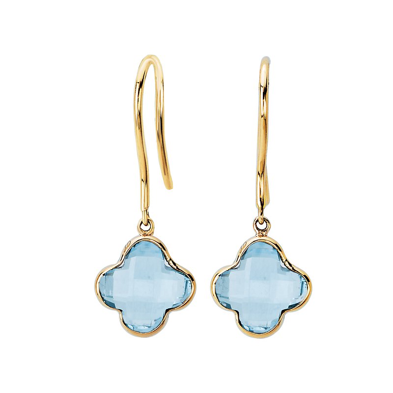 Luxora Sky Blue Topaz 14K Yellow Gold Clover Earrings