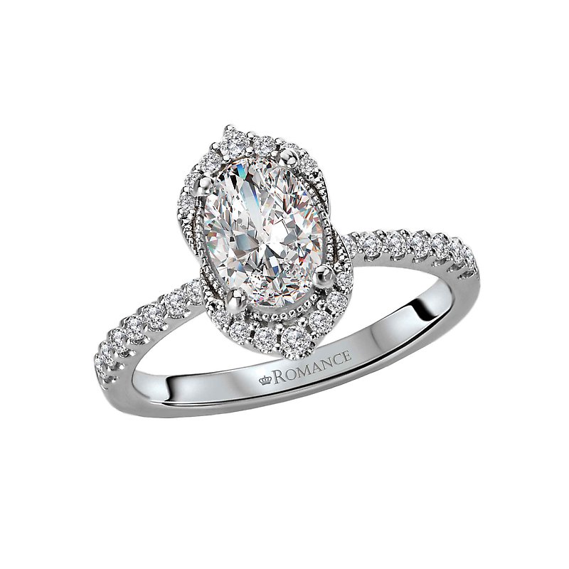 Orbelle 14K White Gold Halo Semi-Mount Oval Diamond Engagement Ring