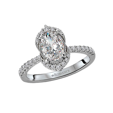 Orbelle 14K White Gold Halo Semi-Mount Oval Diamond Engagement Ring