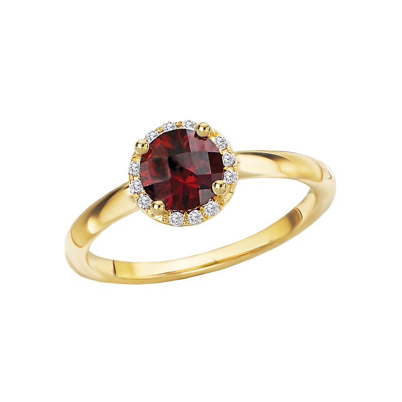 Luxora 14K Yellow Gold Garnet Halo Ring with Diamond Accents