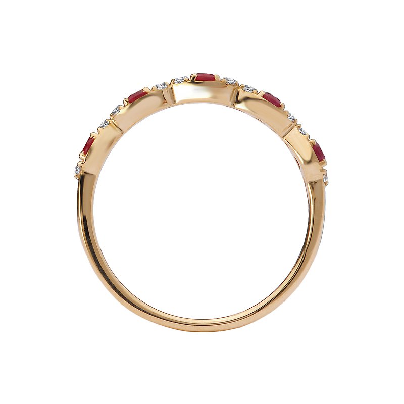 Luxora Ladies Fashion Ruby Ring - 14K Yellow Gold Round Ruby and Diamond Ring