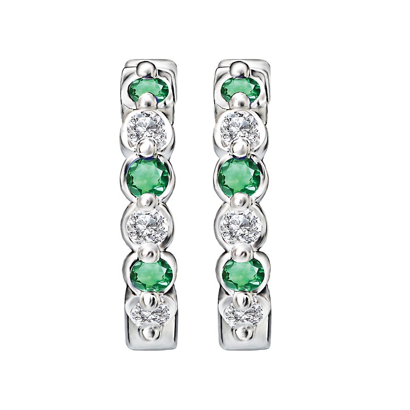 Luxora Diamond and Tsavorite Huggie Earrings in 14K White Gold